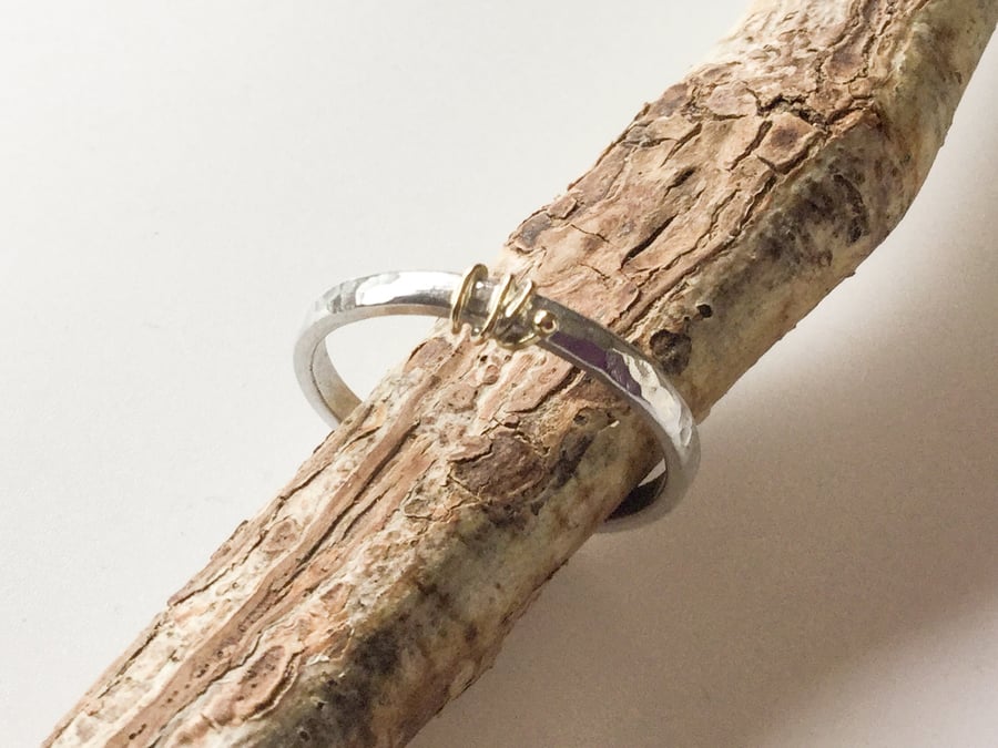 Sterling Silver and 9ct Gold Hammered Skinny Ring