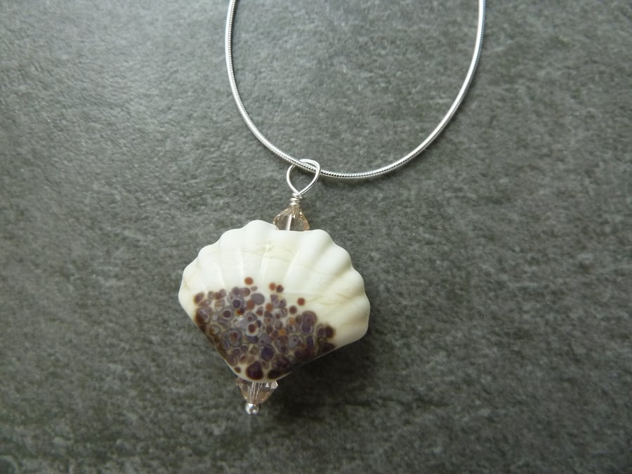 sterling silver chain, lampwork glass shell pendant