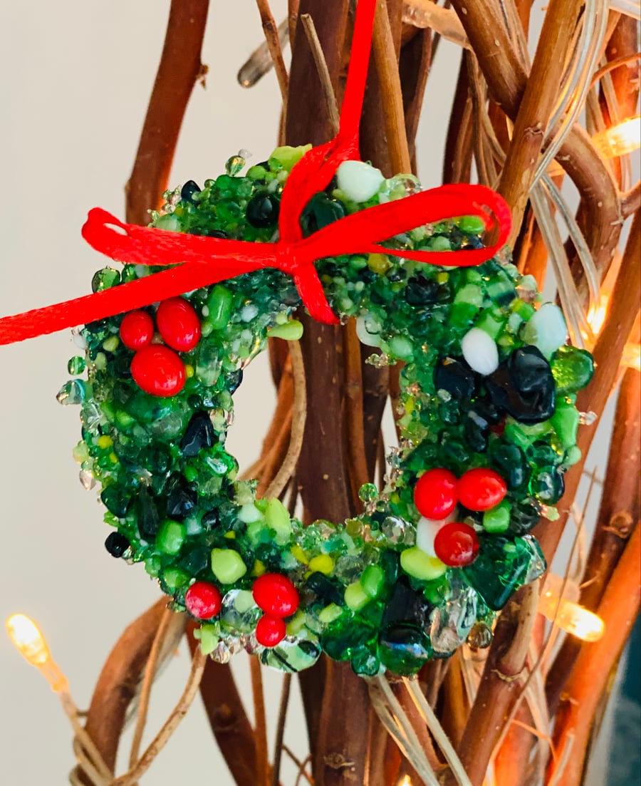 Hanging fused glass wreath 