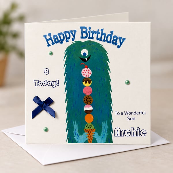 Monster Happy Birthday Card for Brother, Son, Friend, Grandson, nephew, godson, 