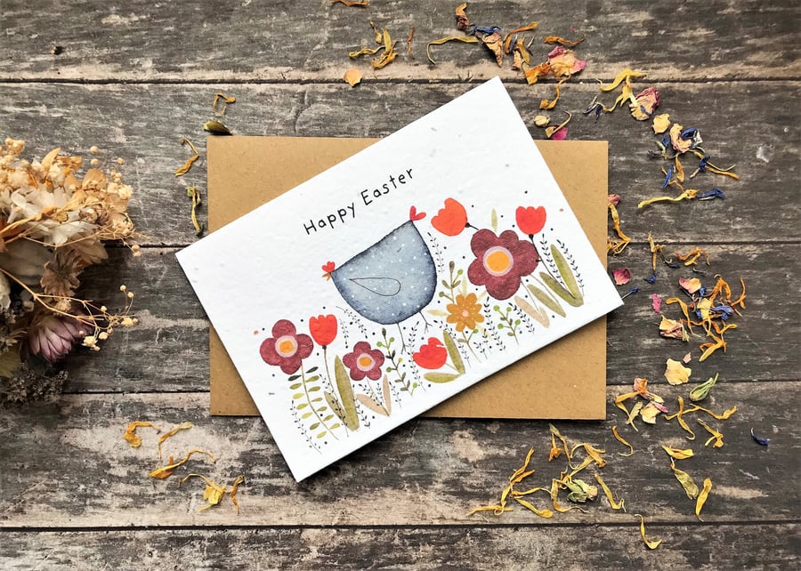 Plantable Seed Paper Easter Card, Blank Inside, Easter Eggs greeting card