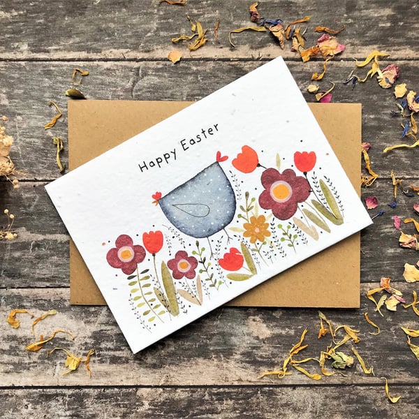 Plantable Seed Paper Easter Card, Blank Inside, Easter Eggs greeting card