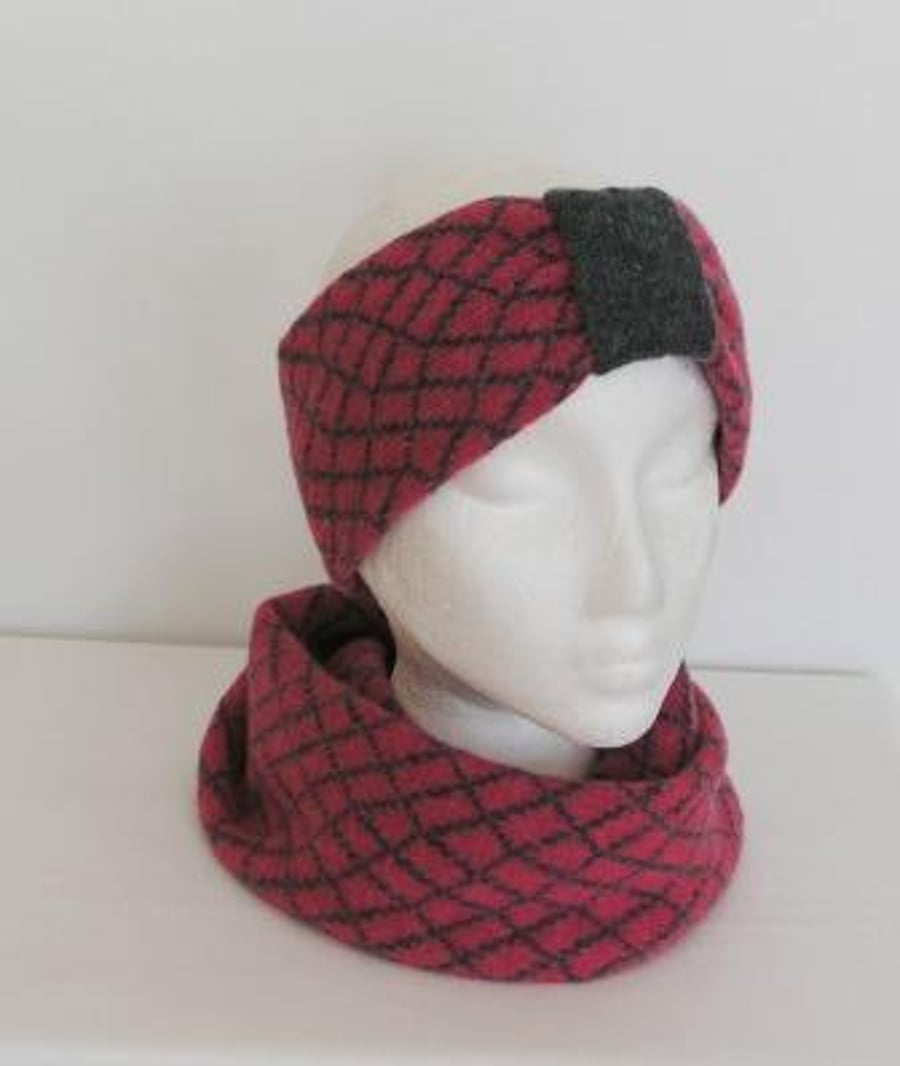 Headband Soft Merino Lambswool Pink Coal Grey