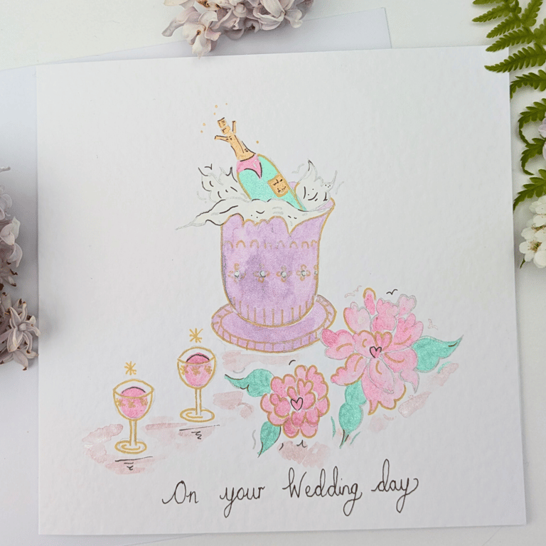 Wedding day hand-painted greetings card 