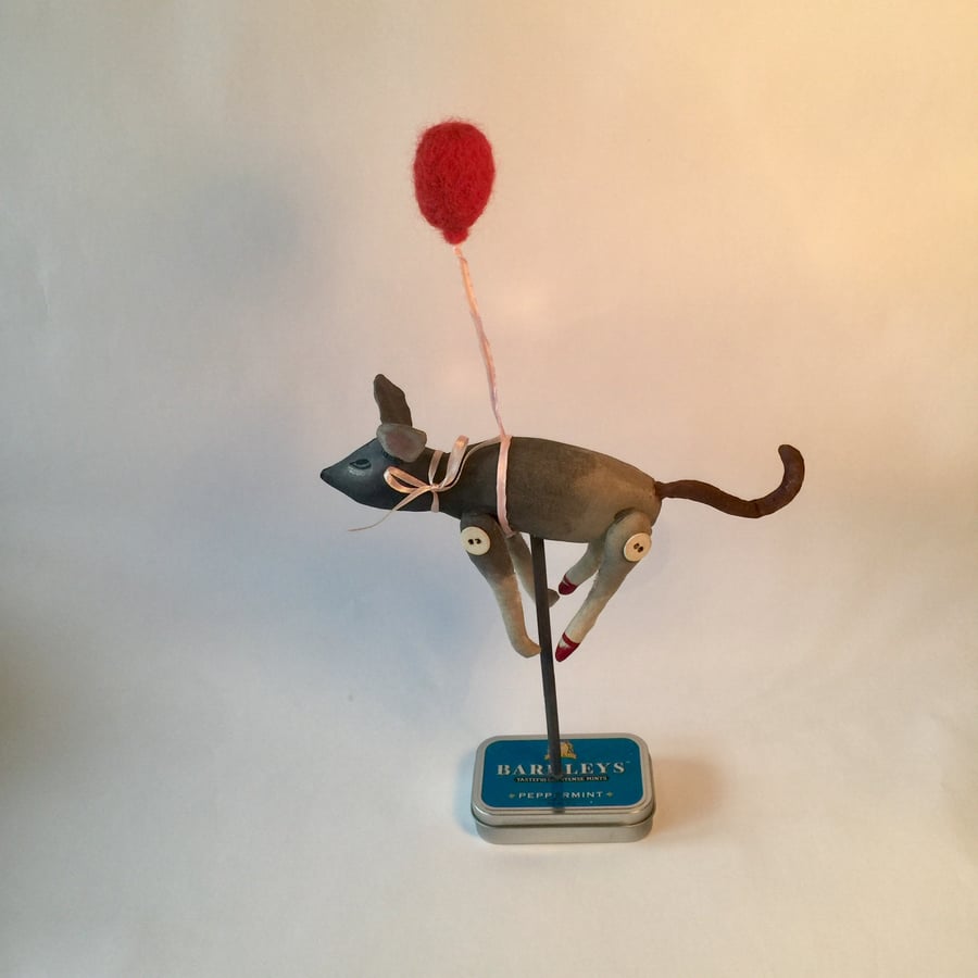 Mouse and red balloon handmade soft sculpture 