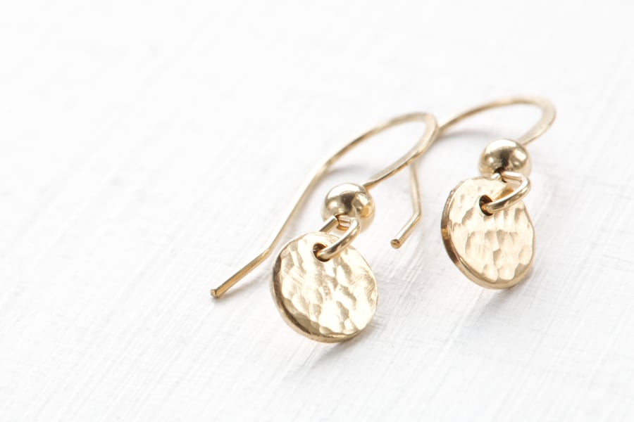 Handmade 14K Gold Filled Tiny Disc Dangling Earrings 