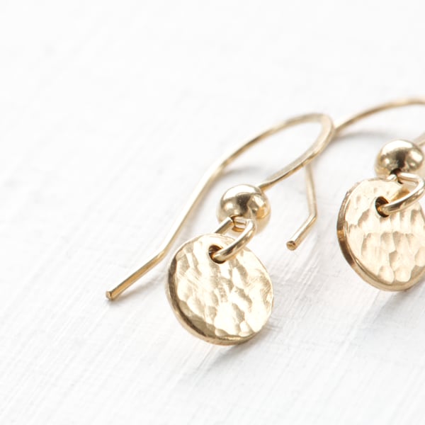 Handmade 14K Gold Filled Tiny Disc Dangling Earrings 