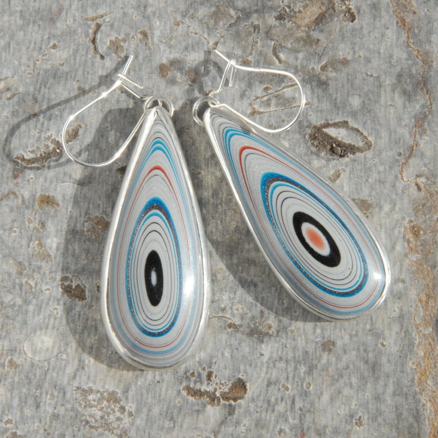 Fordite and silver drop earrings