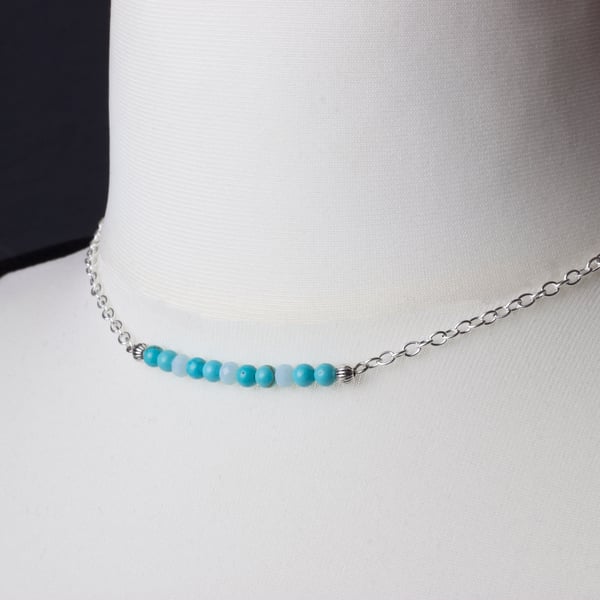  Turquoise bar necklace - Simple gemstone and opalite bead bar necklace