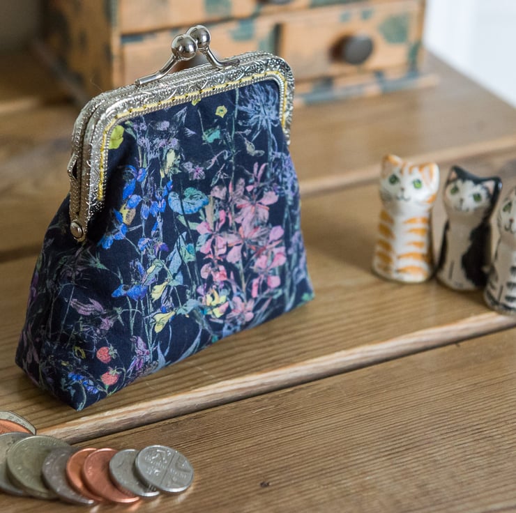 Coin purse made with Liberty Lawn Wild Flowers and choice of linings