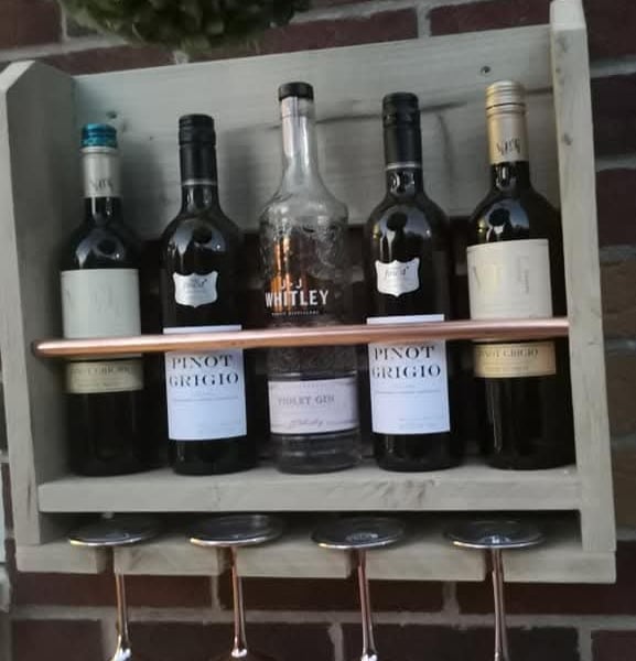 Handmade wall mounted wine gin shelf 