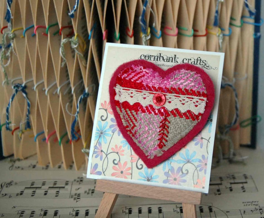 Valentine's Felt and Fabric Heart Shaped Brooch