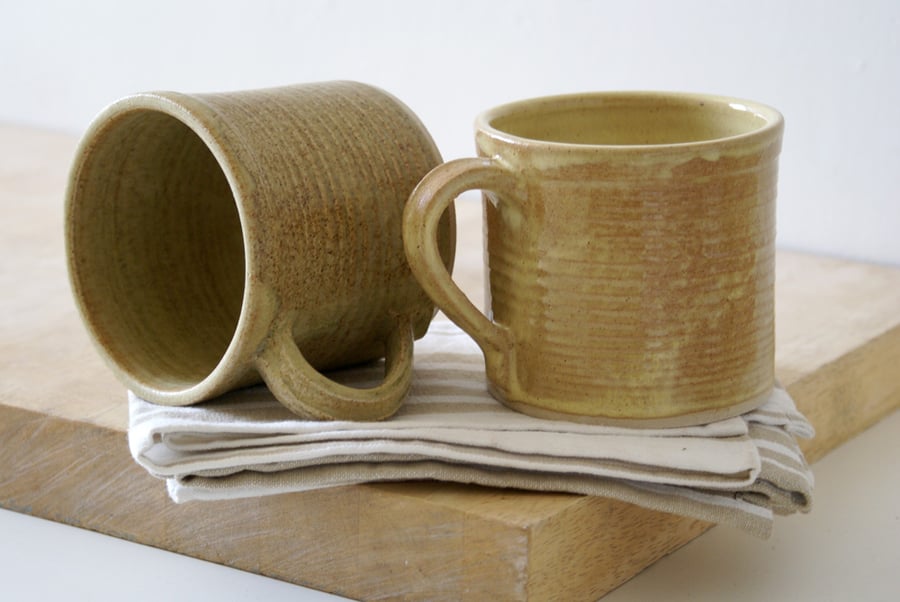 Extra large straight sided mugs - hand thrown stoneware in brown and pepper