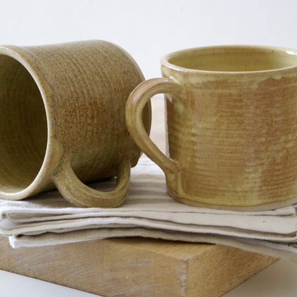 Extra large straight sided mugs - hand thrown stoneware in brown and pepper