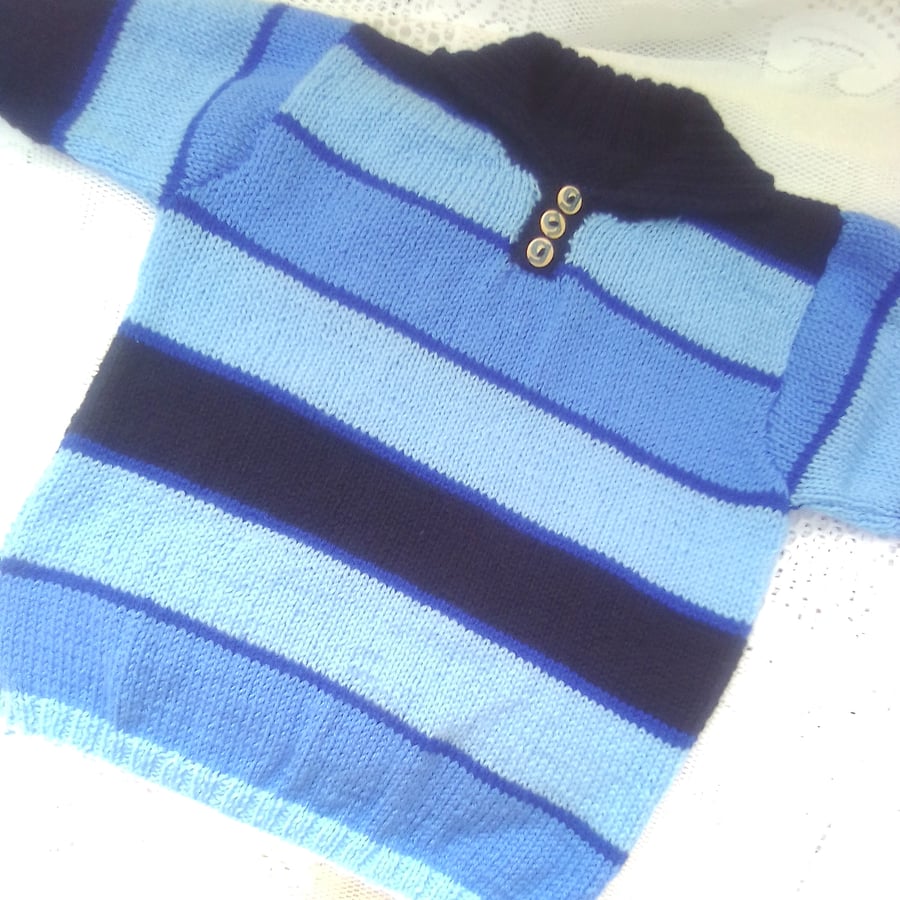 Child's Blue Striped Knitted Rugby Shirt, Childrens Clothes, Child's Jumper