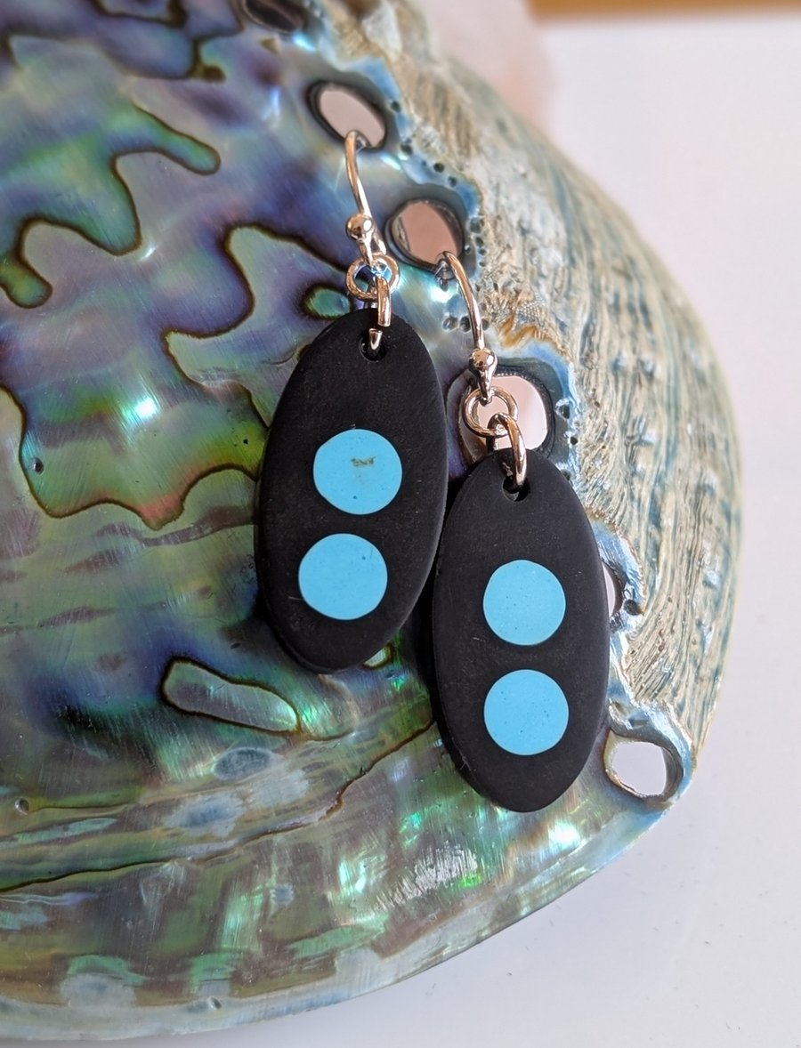 Resin and Blue Stone Drop Earrings with Sterling Silver