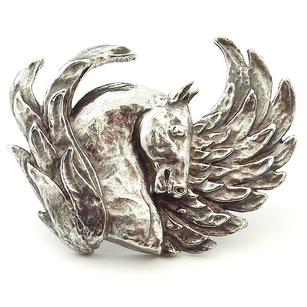 Handmade sterling silver Pegasus brooch, Horse brooch, Flying mythical creature 