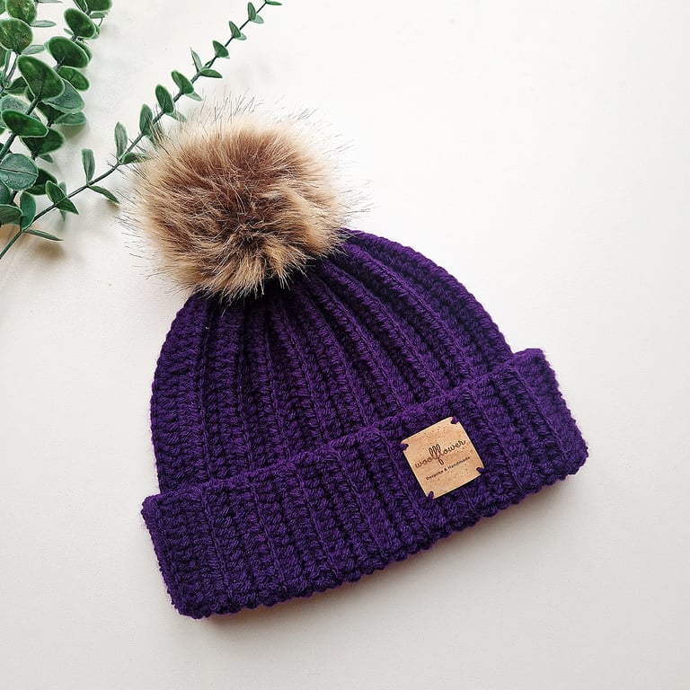 Ladies Purple Crochet Chunky Winter Hat