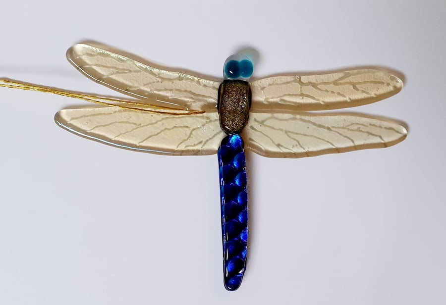 Fused Glass Dragonfly, suncatcher or garden hanging ornament