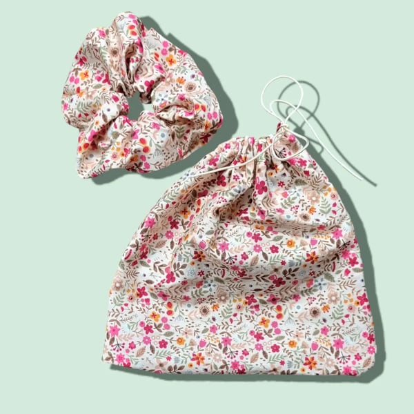 Scrunchie Set-Scrunchie-Bag-Unique Set-Beautiful Fabric-Hand Sewn- Gift Set