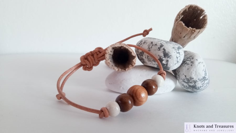 Wooden Bead Leather Bracelet