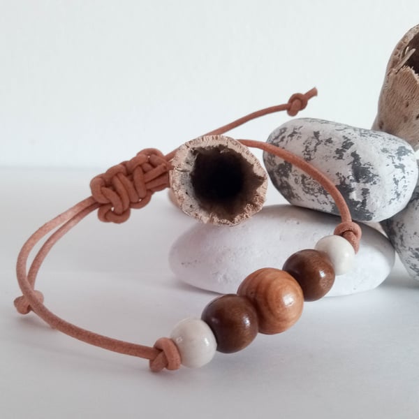 Wooden Bead Leather Bracelet