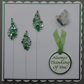 Always Thinking of You Card Gems Trees Butterfly Ribbon 3D Luxury Handmade Card