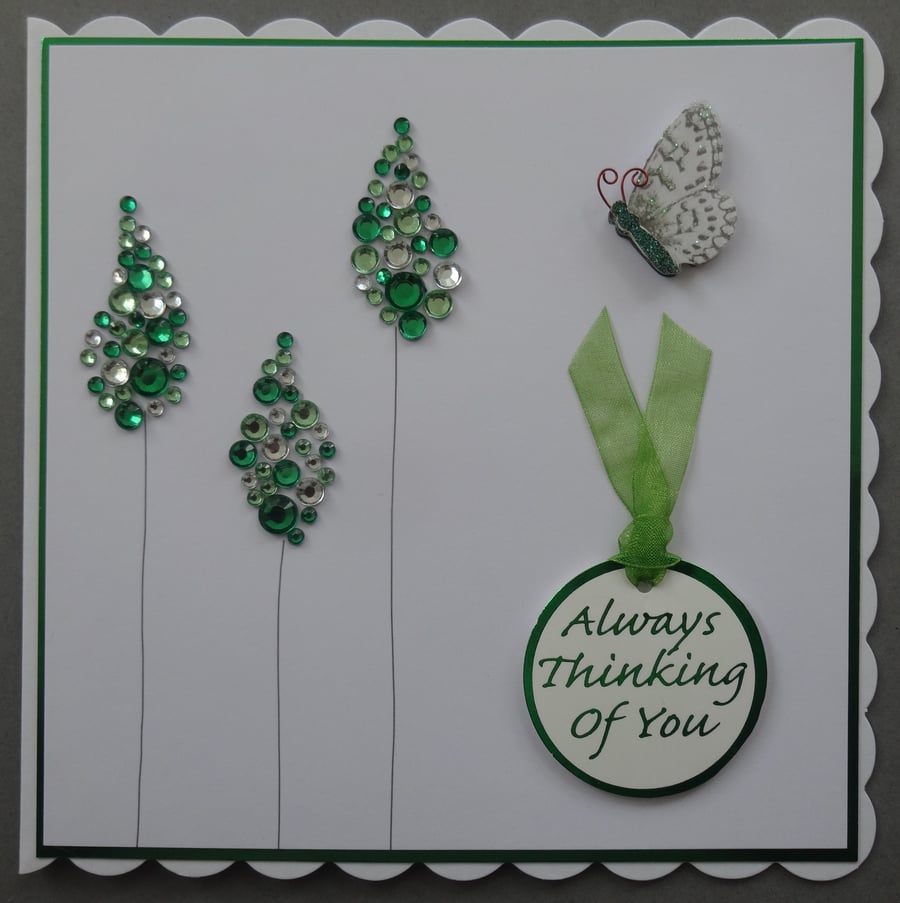 Always Thinking of You Card Gems Trees Butterfly Ribbon 3D Luxury Handmade Card