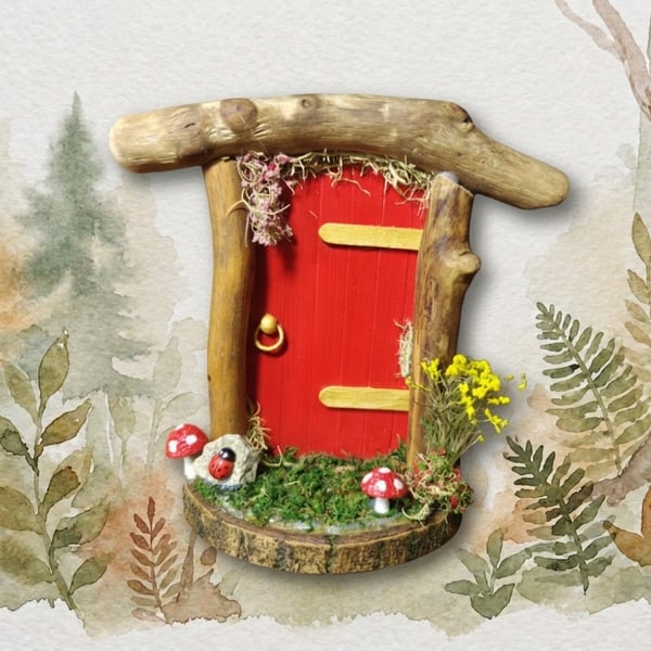 Handcrafted driftwood fairy door.