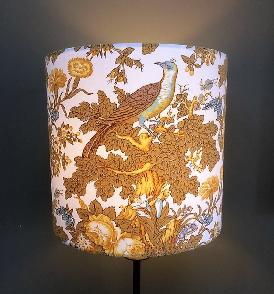 Yellow and Blue 'Landscape" BIRD VIntage fabric Lampshade Option