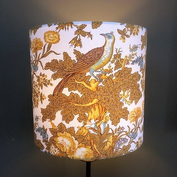 Yellow and Blue 'Landscape" BIRD VIntage fabric Lampshade Option