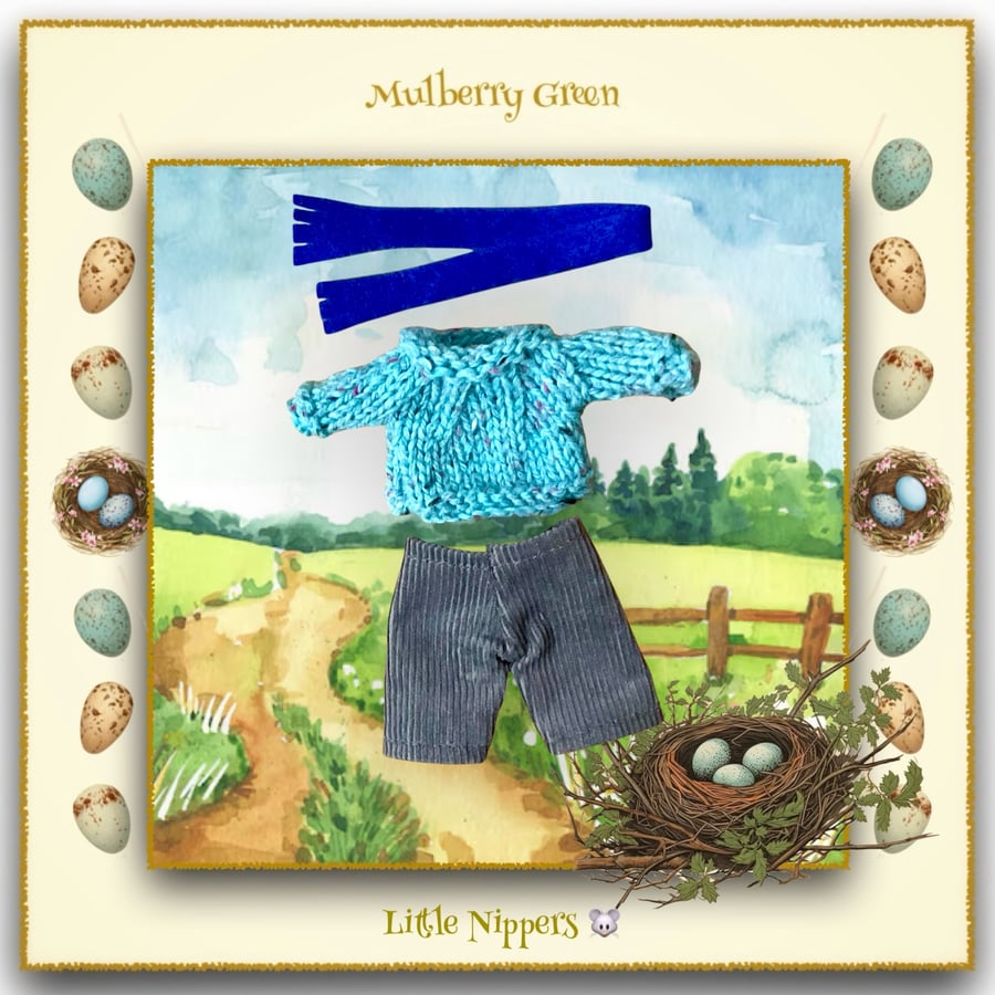 Little Nippers Grey Corduroy Trousers and Turquoise Jumper