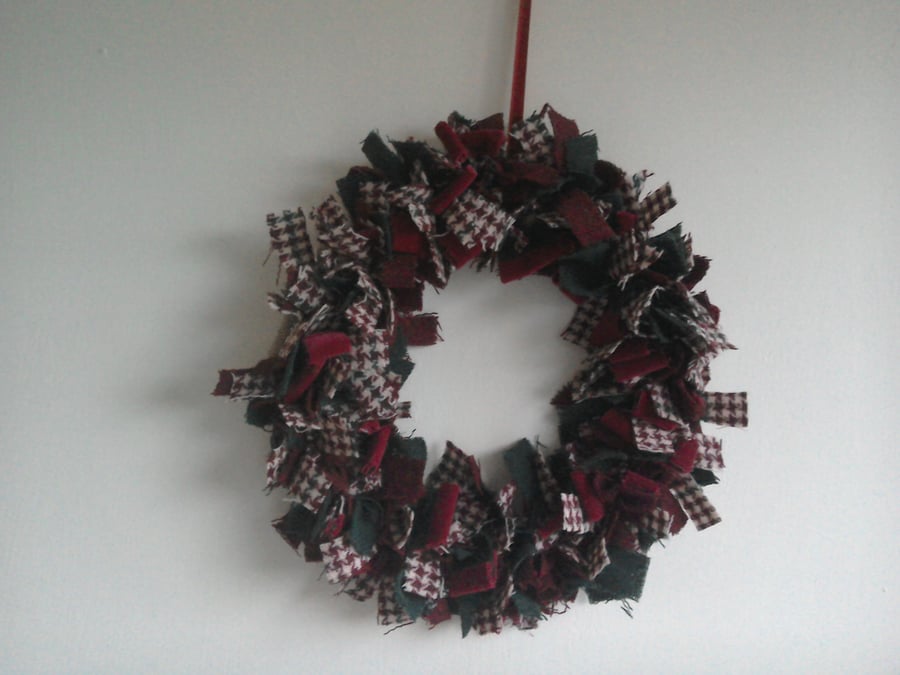 Harris Tweed wreath red and green for Christmas