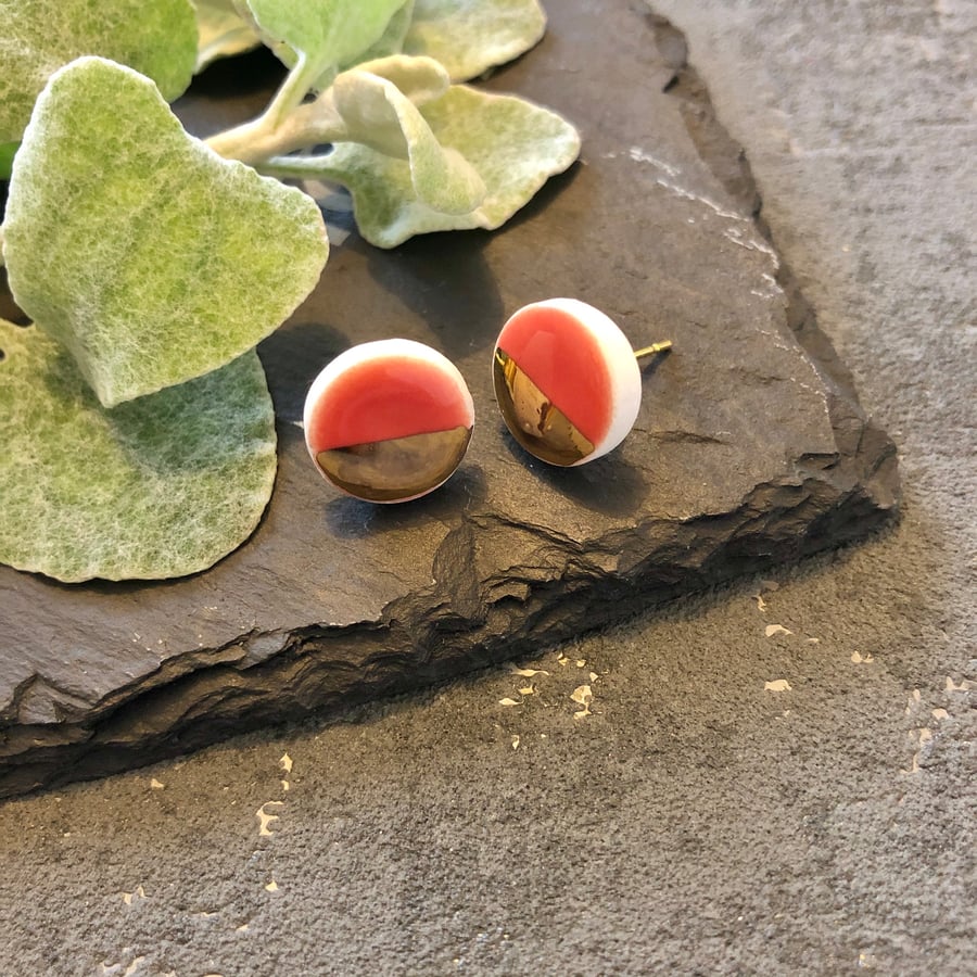 Ceramic button earrings - Coral