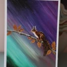 Red Squirrel Northern Lights Blank Greetings Card