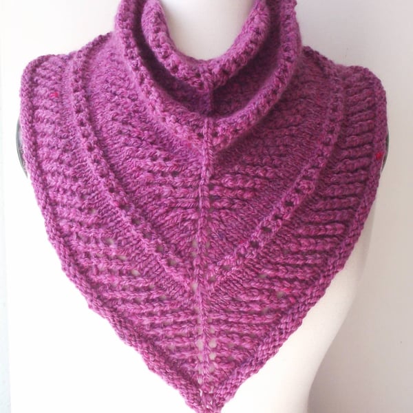 Cowl, Scarf, Neckwarmer, or Kerchief Cowl, Handspun, Knitted, Pink Merino 