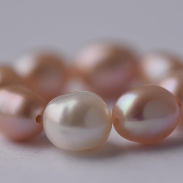 Pale Pink Rice Freshwater Pearl Elastic Ring Band - Natural Pearls