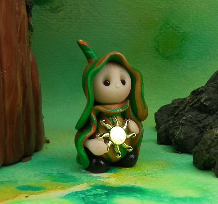 Tiny Astronomer Gnome 'Starla' with sun OOAK Sculpt by Ann Galvin