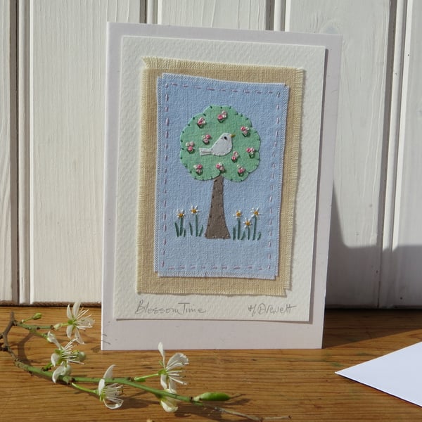 Blossom Time delicately hand stitched card for any Springtime celebration!