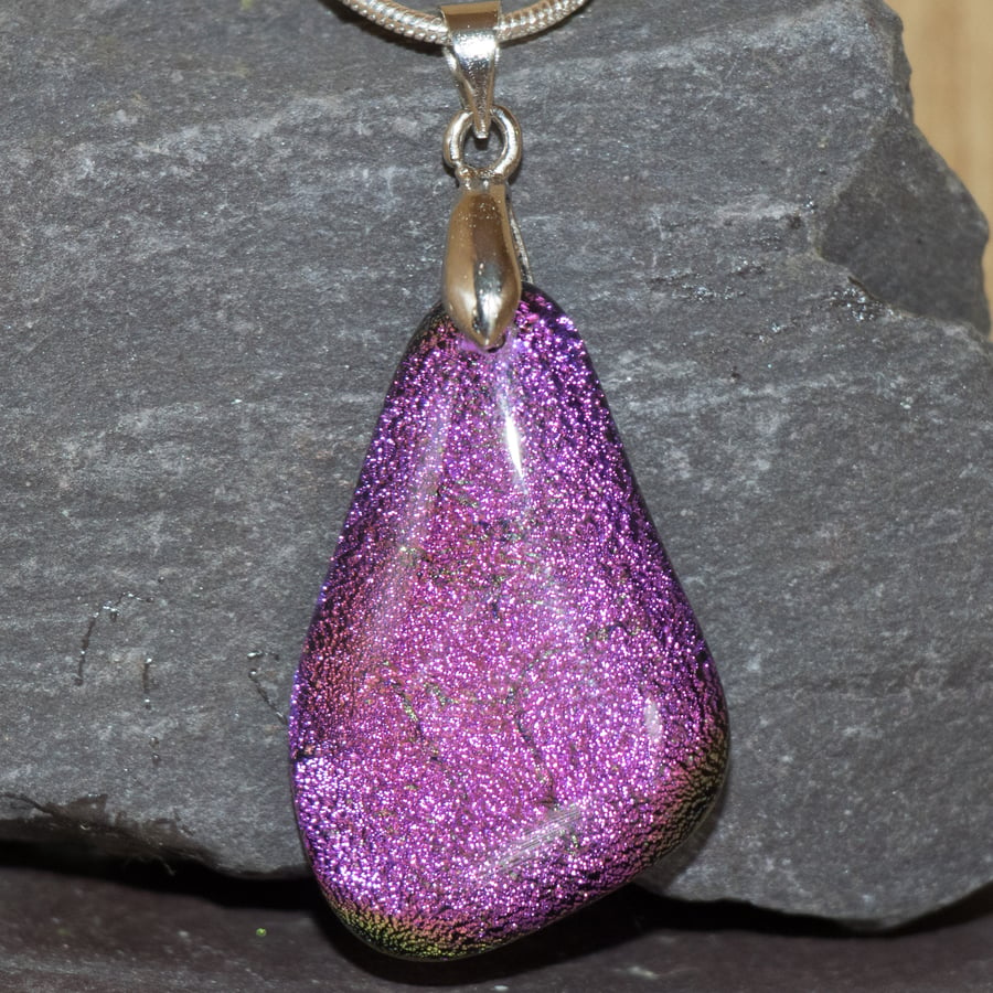 Sparkly Shocking Pink Dichroic Glass Pendant - 1197