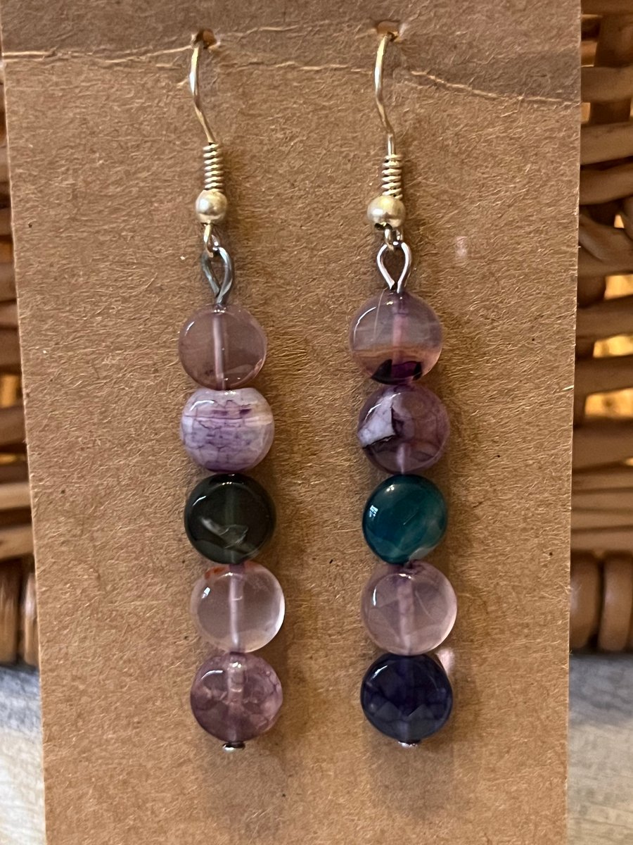 Semi-precious agate gemstone round faceted dangle Earrings 