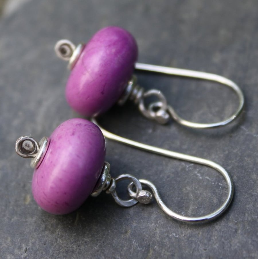 Purple Turquoise sterling silver earrings
