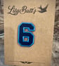 Embroidered Iron on Patch - Number 6 - Blue 52mm x 35 mm - Image 1