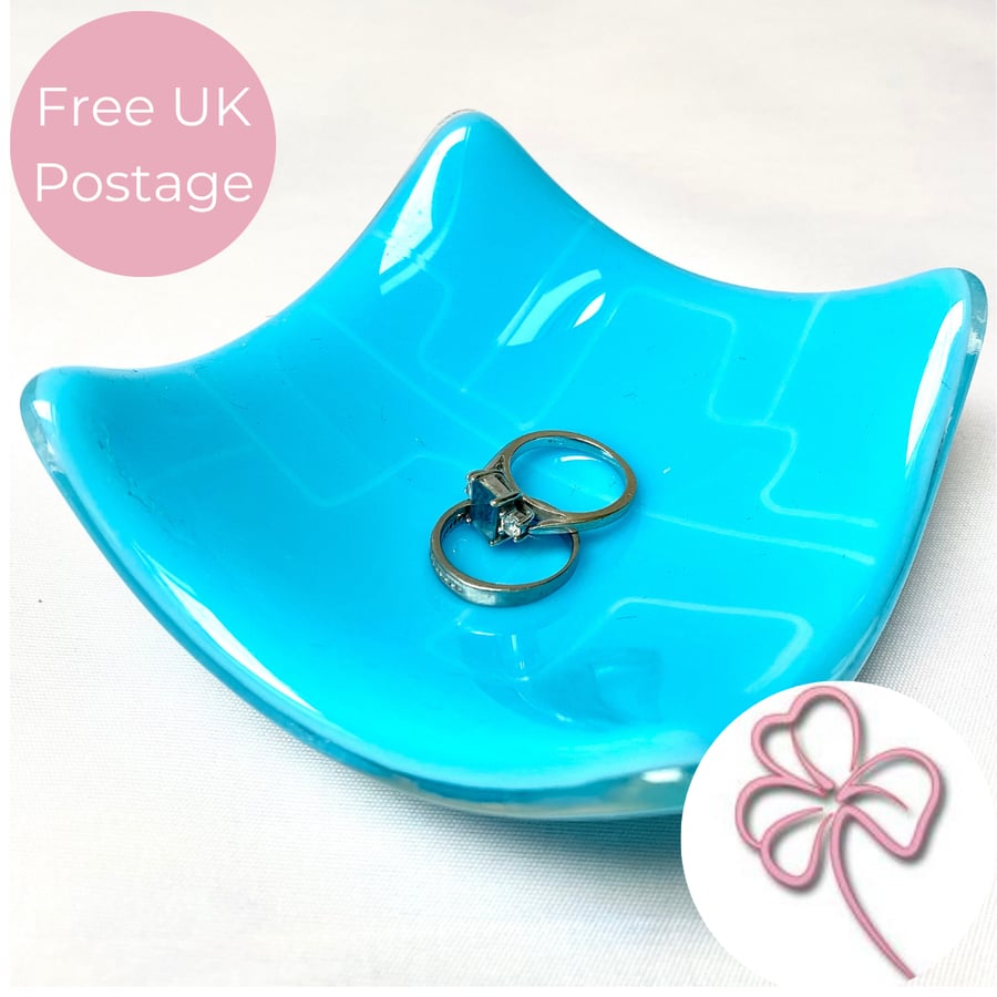 Patterned Cyan Blue and White Trinket Dish