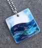 Enamel Pendant, sea pendant, ocean pendant, waves necklace, waves, enamel ,  - Image 1