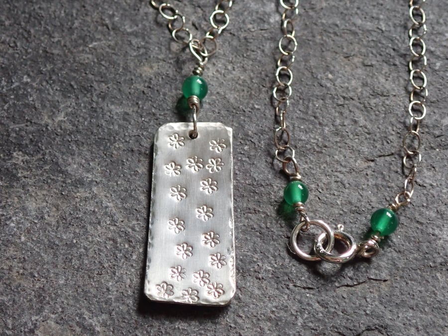Daisy Necklace, Sterling Silver, Hand Stamped