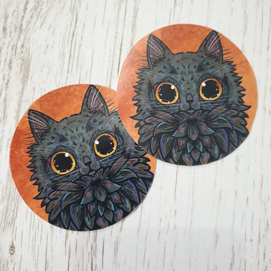 Black Cat Stickers x 5
