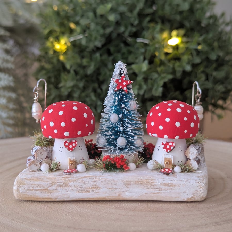 Handmade Wooden Toadstool Christmas Decoration 