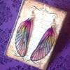 Large Purple  Iridescent Mackintosh Style Fairy Wing Sterling Silver Earrings