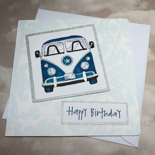 Blue camper van birthday card